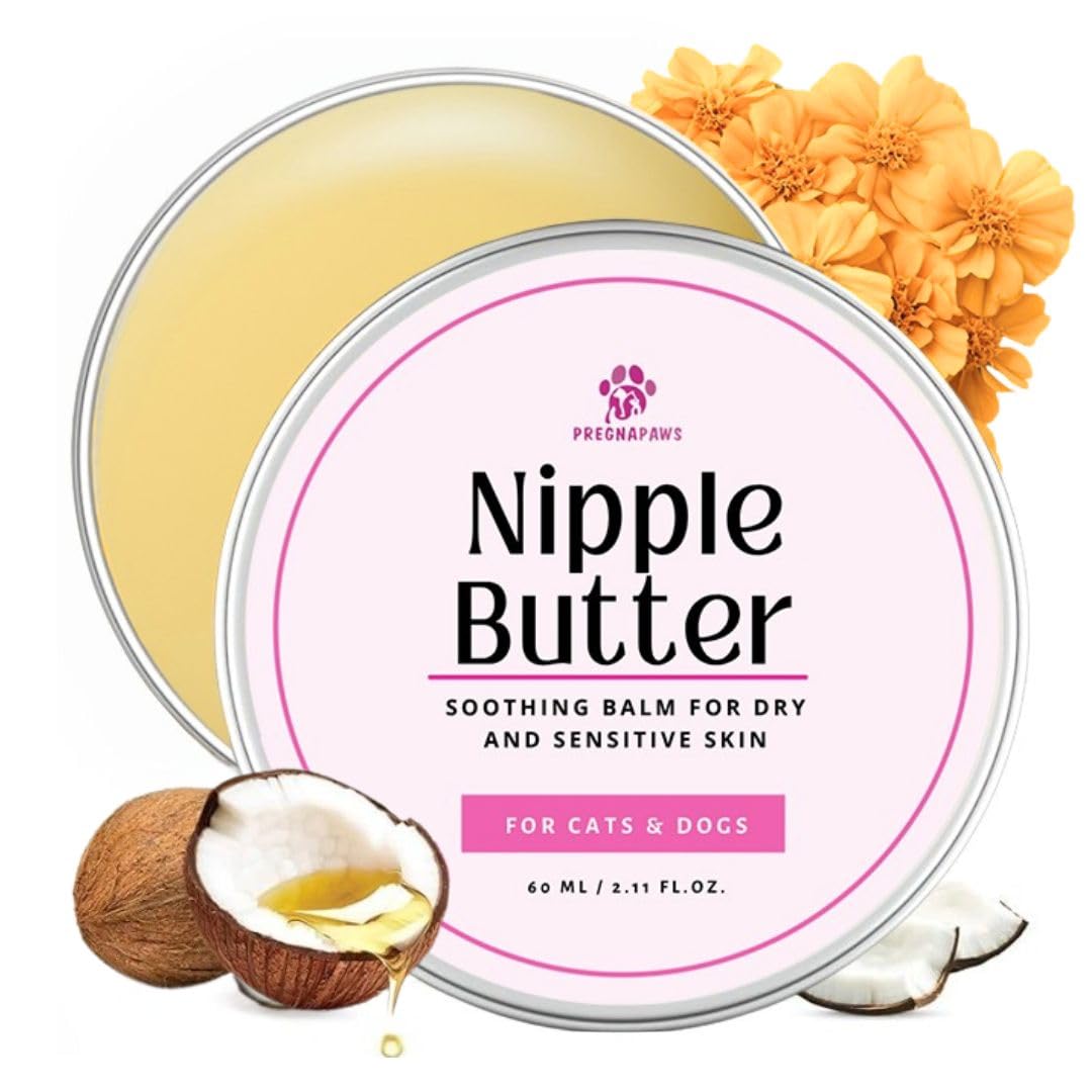 PREGNAPAWS nipple butter applied to nursing pets for soothing comfort during bonding.