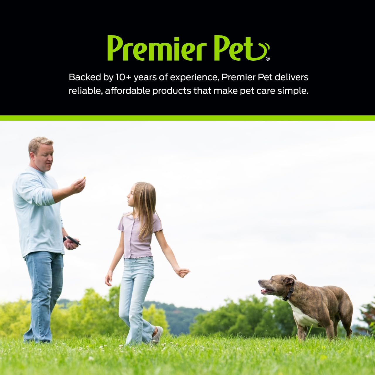 Premier Pet Bark Collar packaging highlighting key features and benefits.