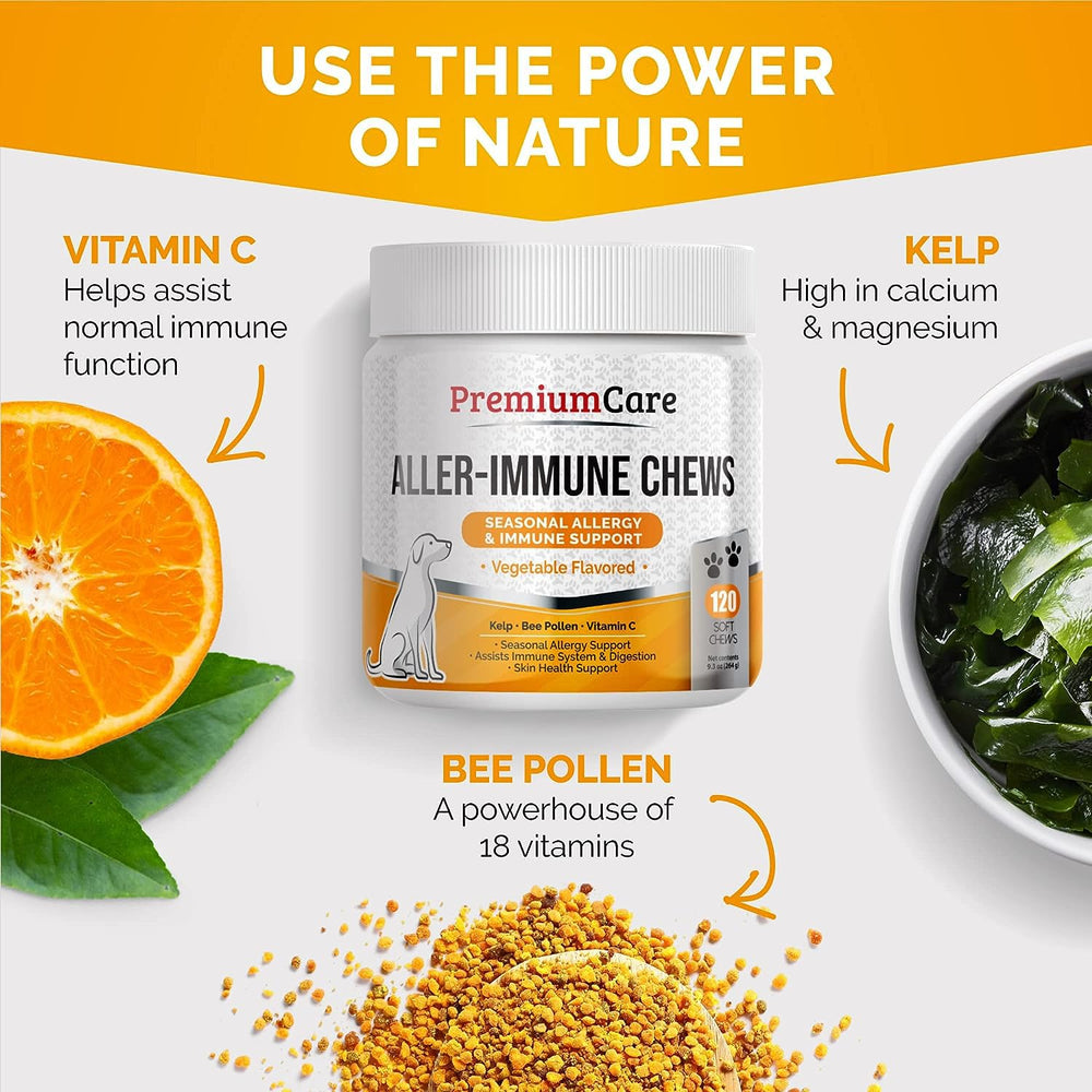Premium Care label features bee pollen and kelp as natural ingredients