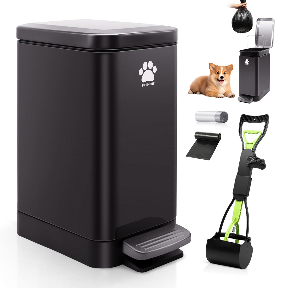Premjin outdoor dog poop trash can with pedal lid for hands-free waste disposal.