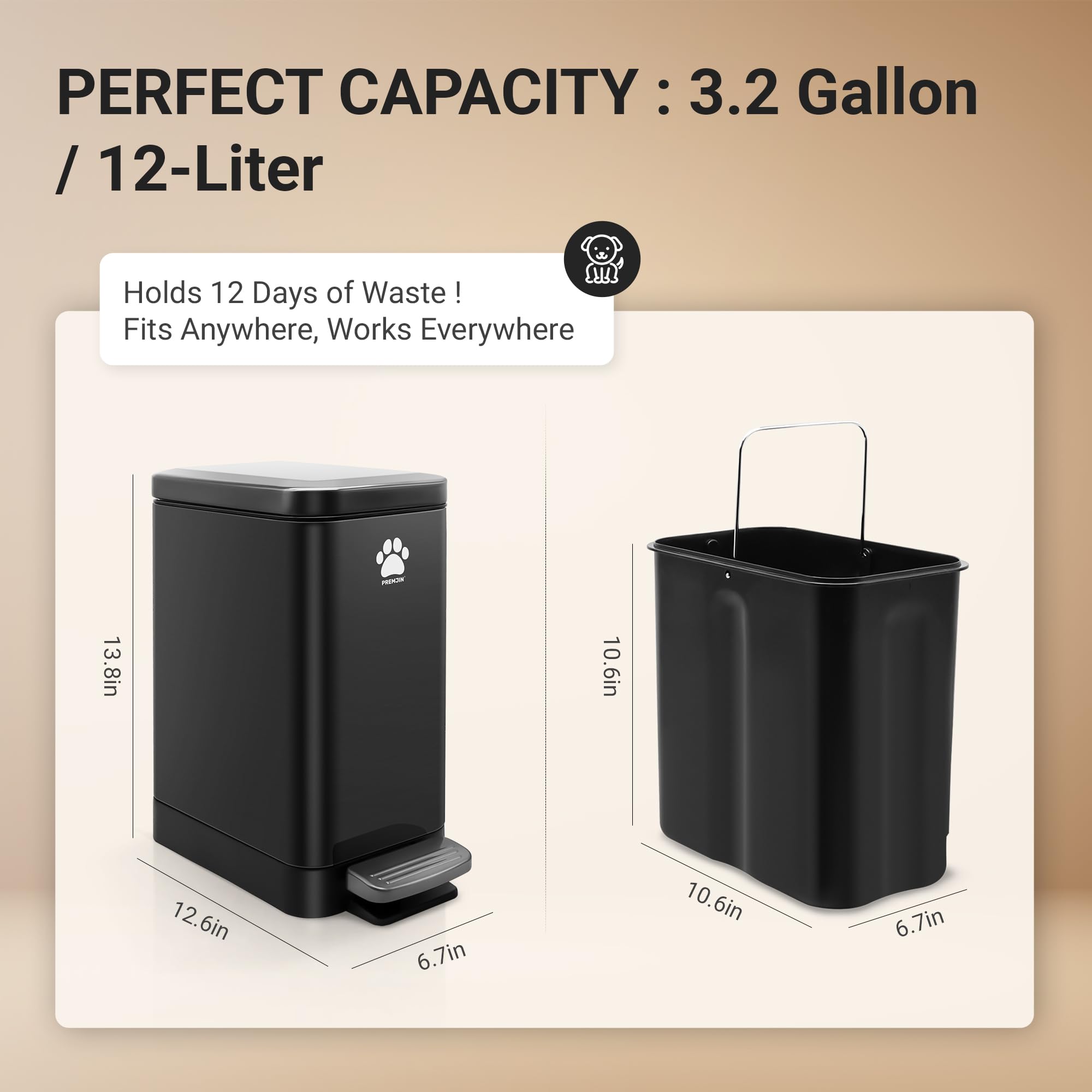 Removable inner bucket with carrying handle for hygienic disposal.