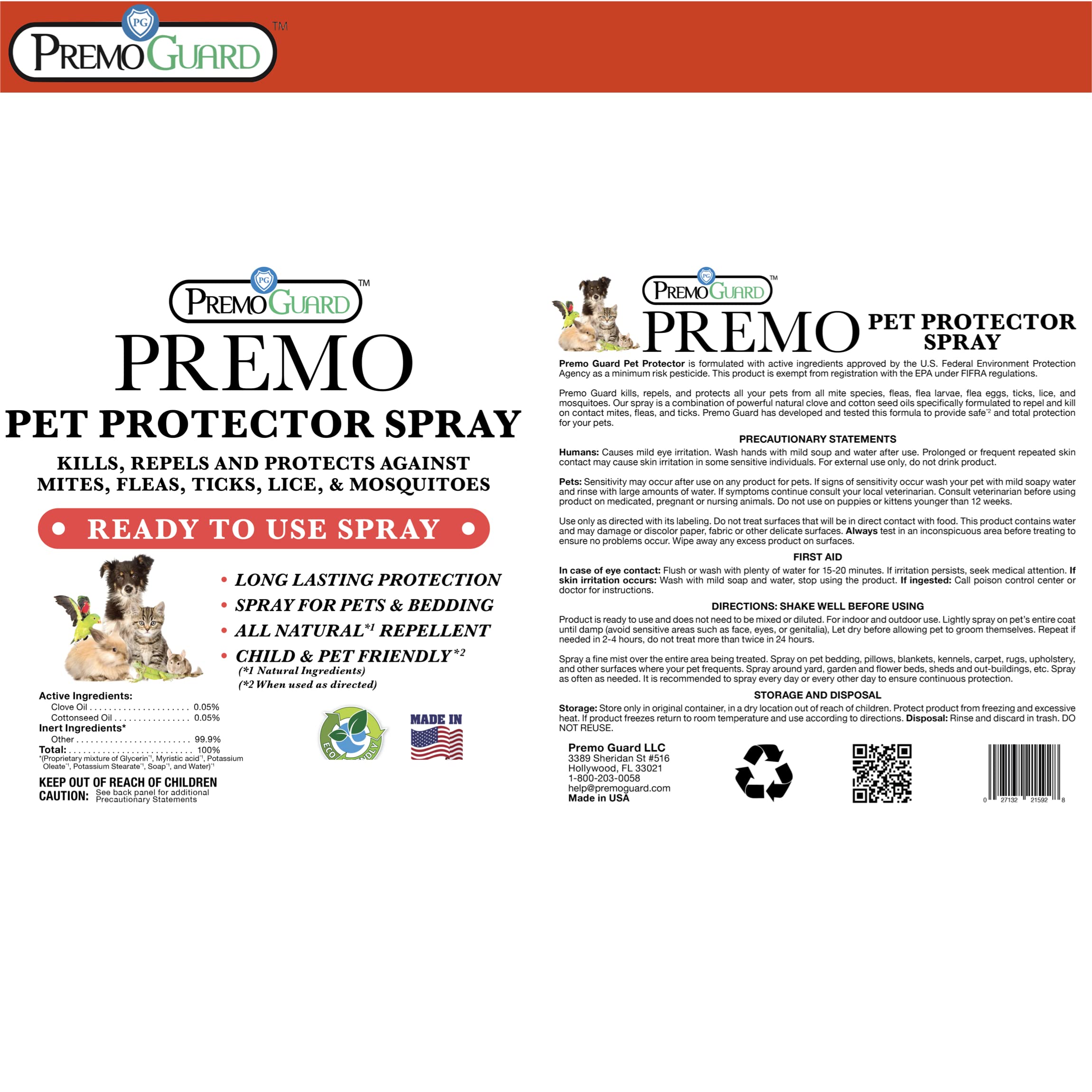 Premo Guard fragrance-free formula works on carpets and kennels.