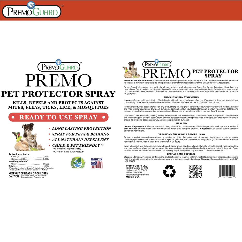Premo Guard fragrance-free formula works on carpets and kennels.