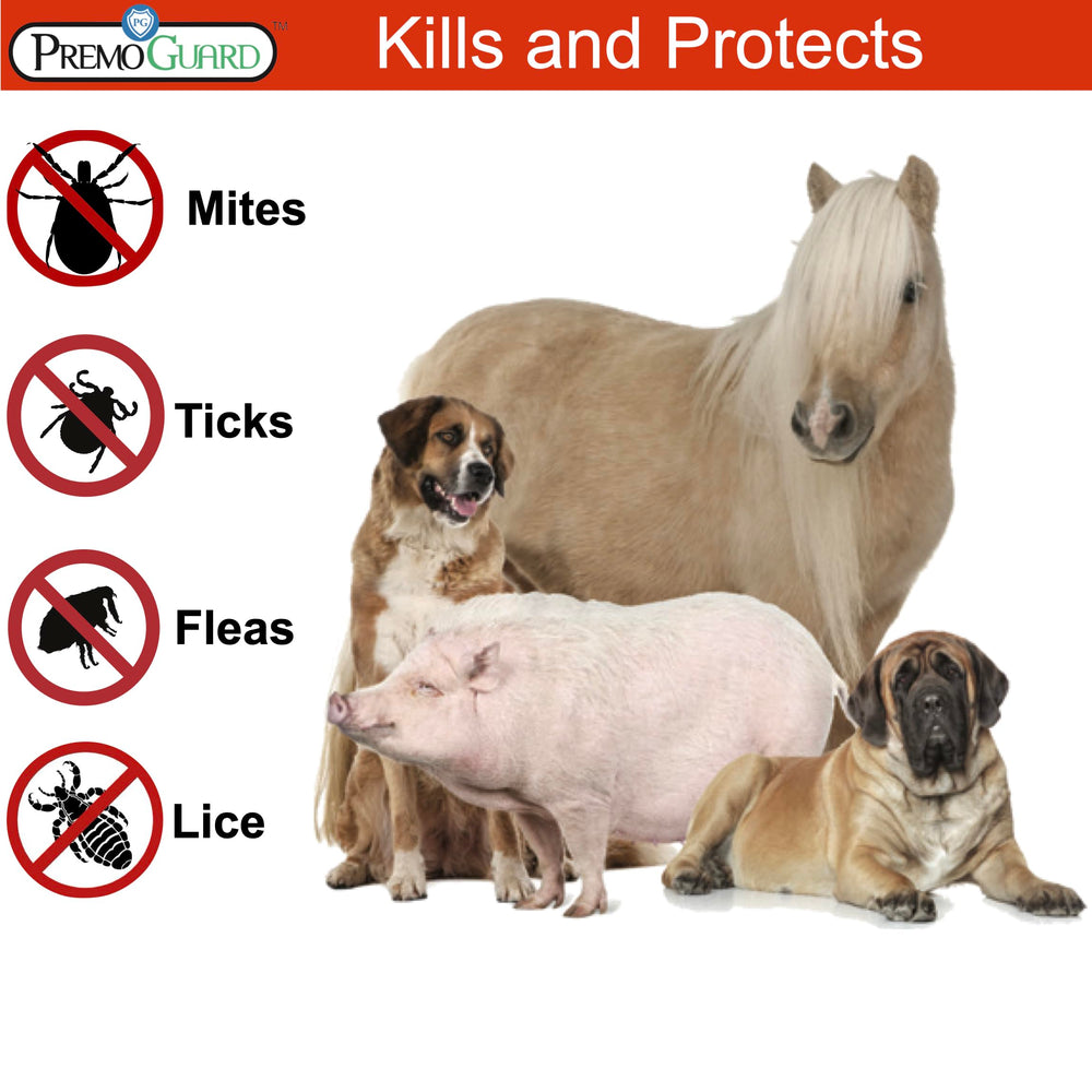 Premo Guard kills on contact fleas ticks and mites across surfaces