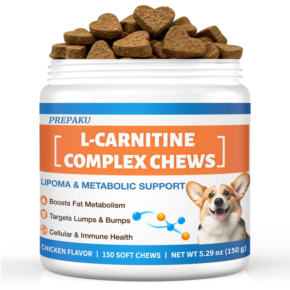 PREPAKU Lipoma Chews bottle front with chicken flavor for daily canine support