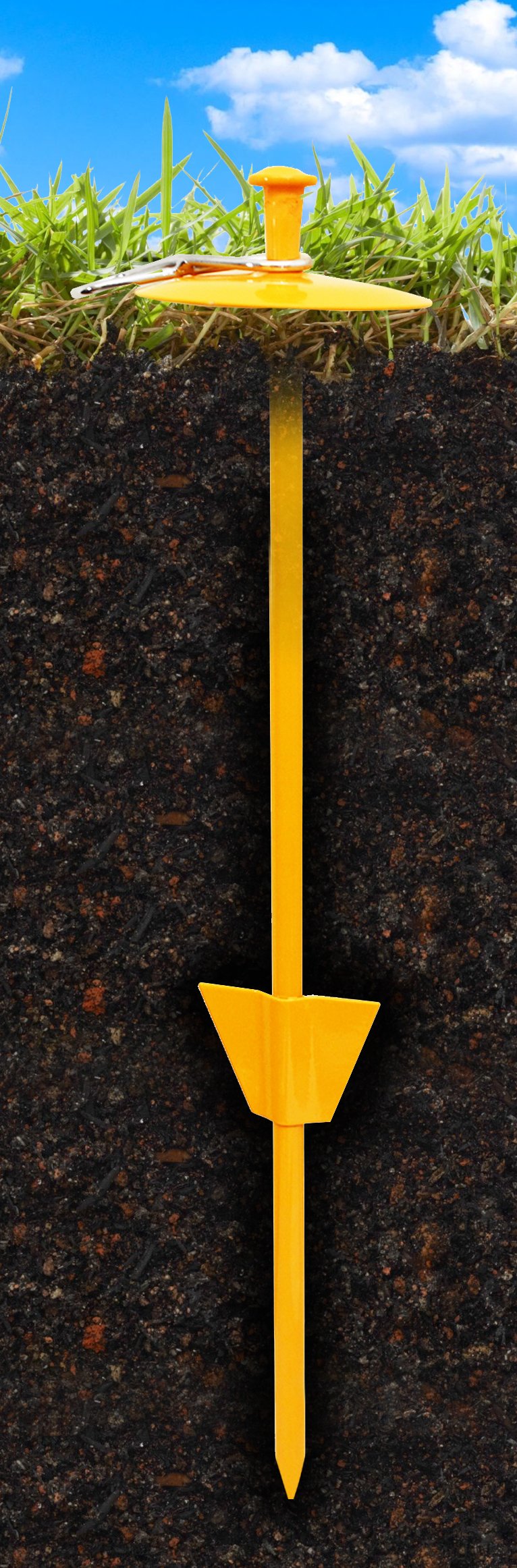 Prestige Boss Pet Dome Stake 21-inch installed in ground, secure anchoring for roaming dogs.