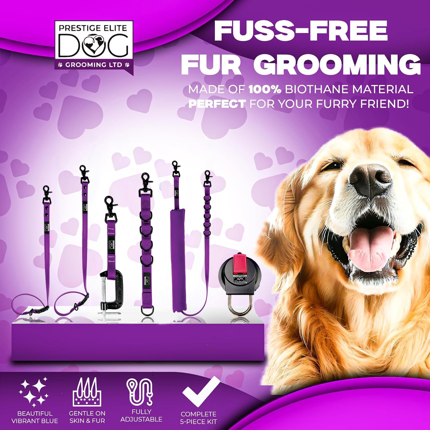 Prestige Elite all six grooming aids arranged for a complete setup