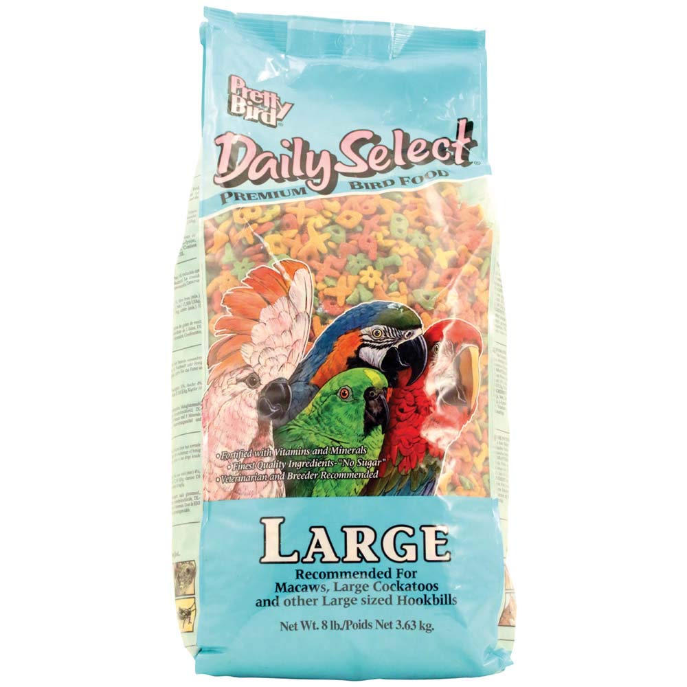 Pretty Bird Daily Select for large birds bag image highlighting balanced nutrition for macaws