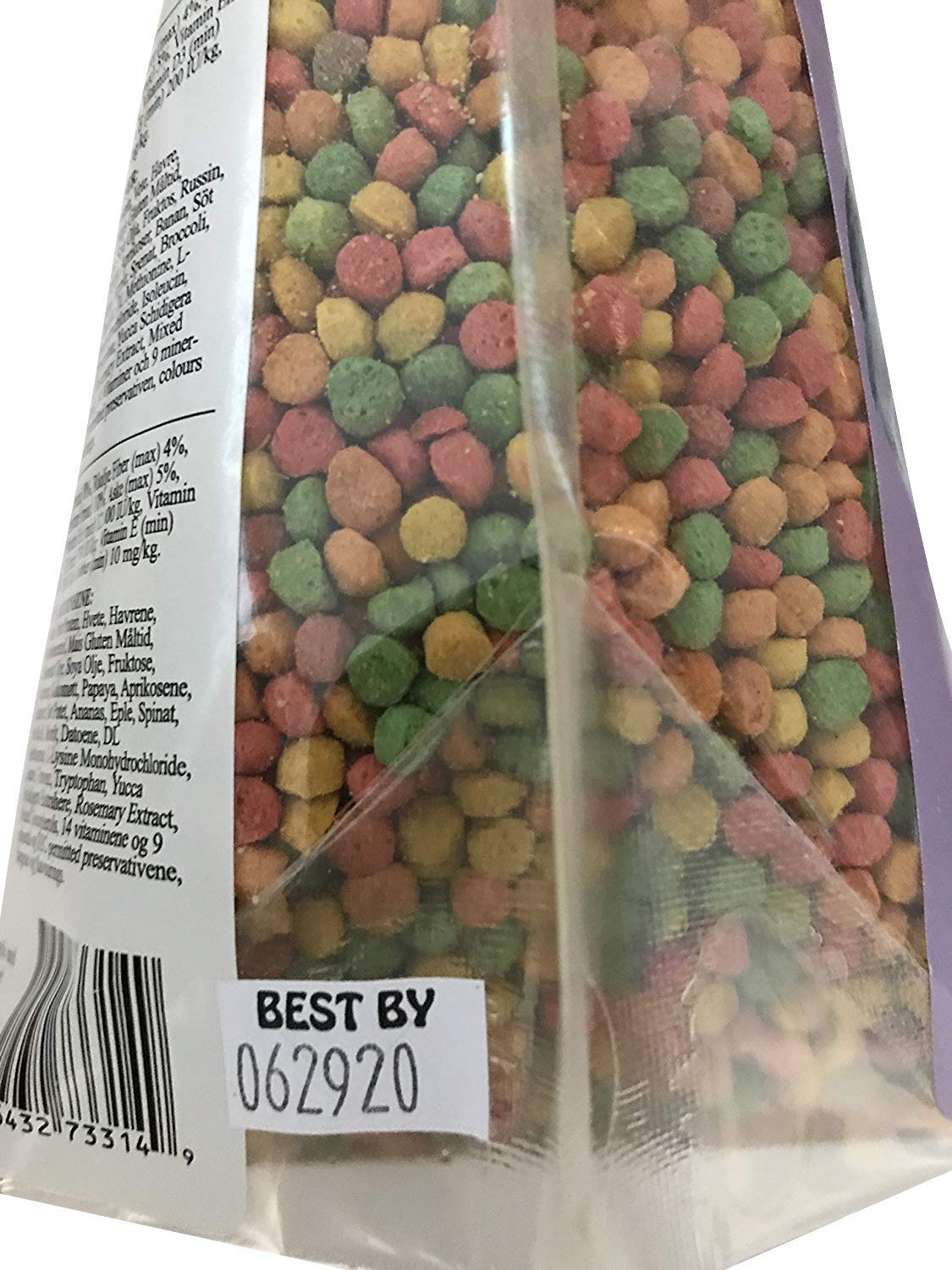 Closeup of Pretty Bird Softbill Select fructose nuggets, illustrating small size for portioning.