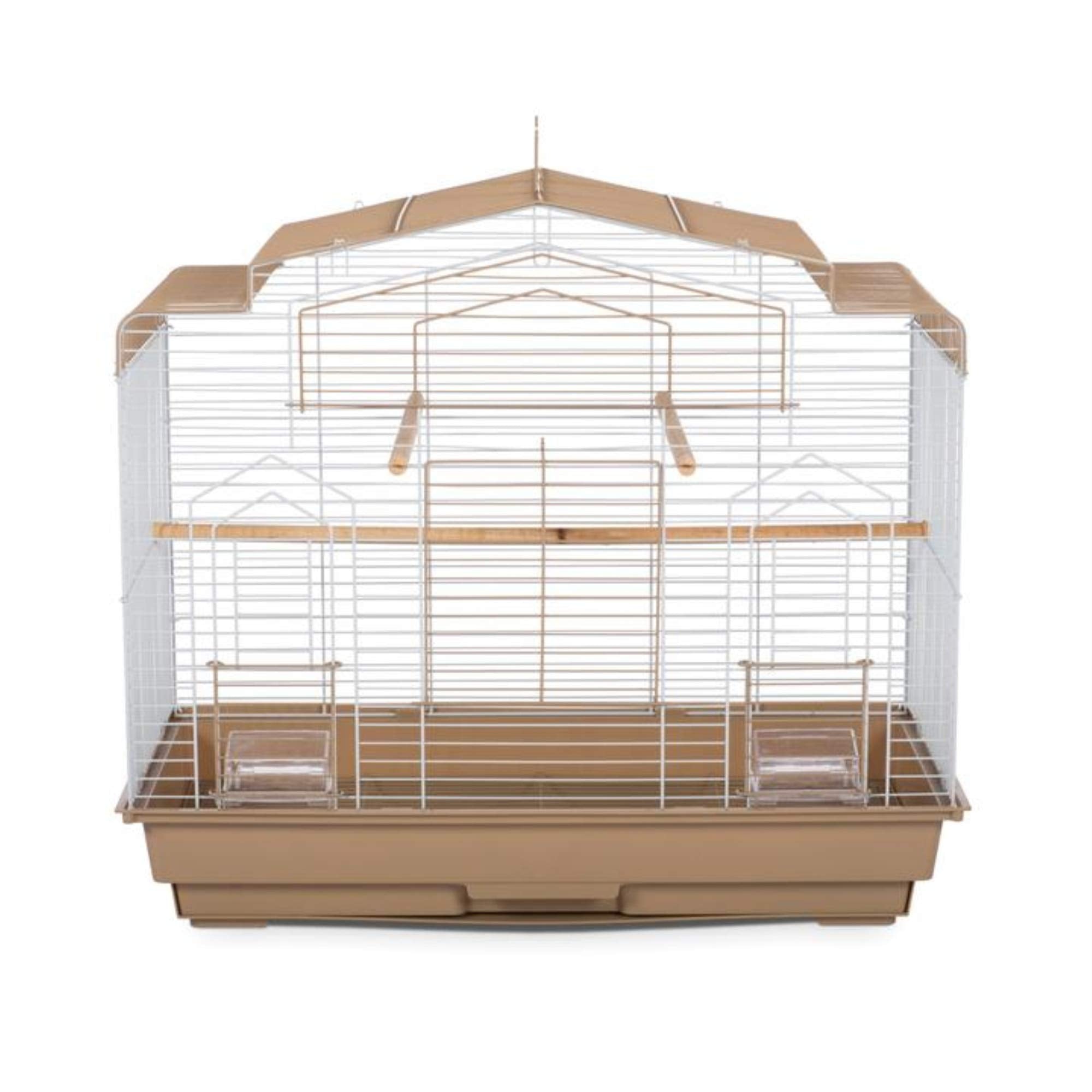 Prevue Barn-Style Cage includes perches and cups for versatile setup