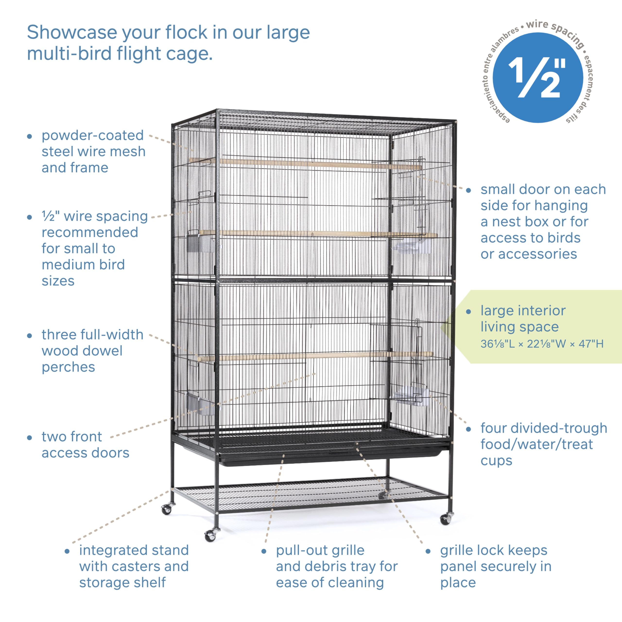 Prevue flight cage pull-out bottom tray for quick cleaning