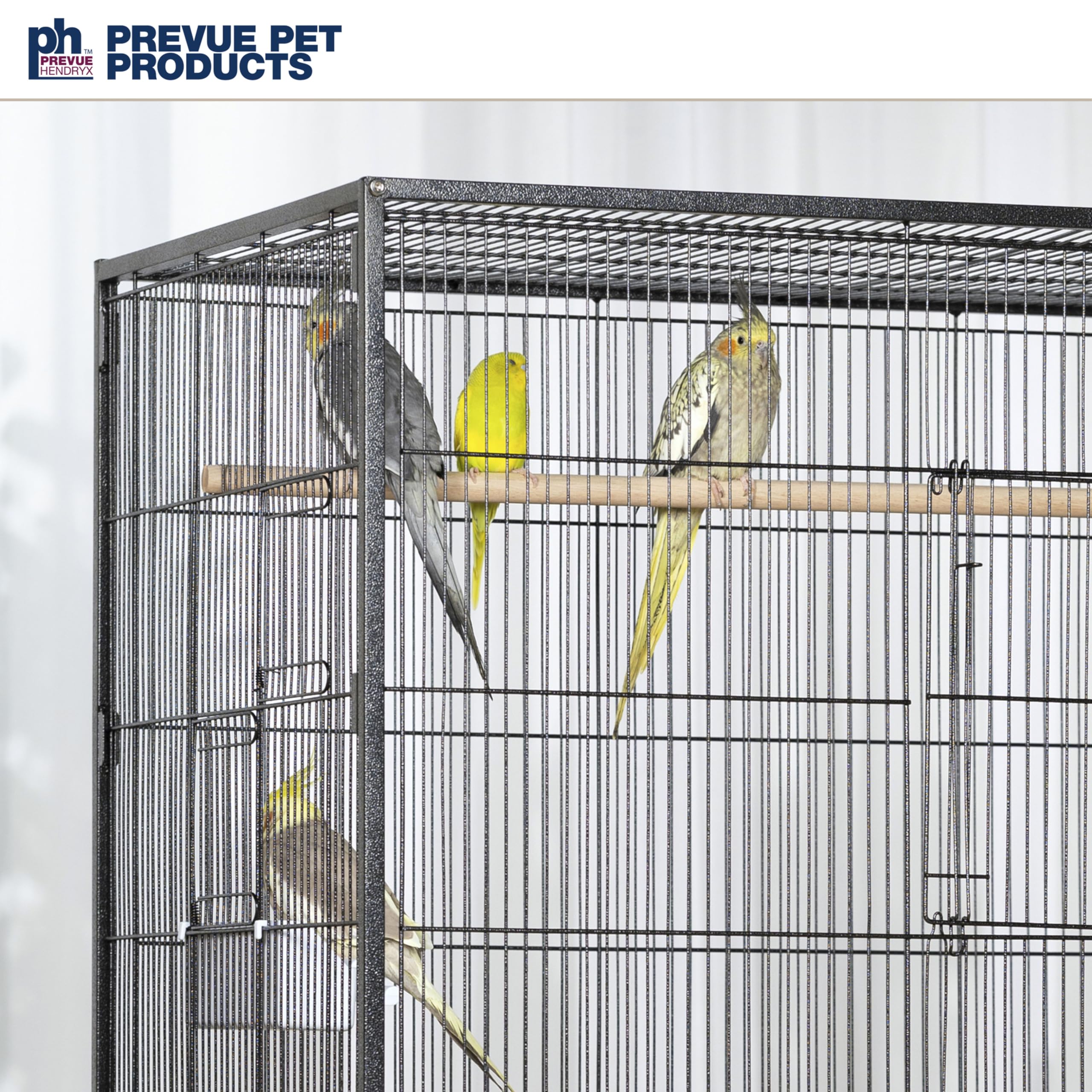 Prevue flight cage features two large front doors for easy access