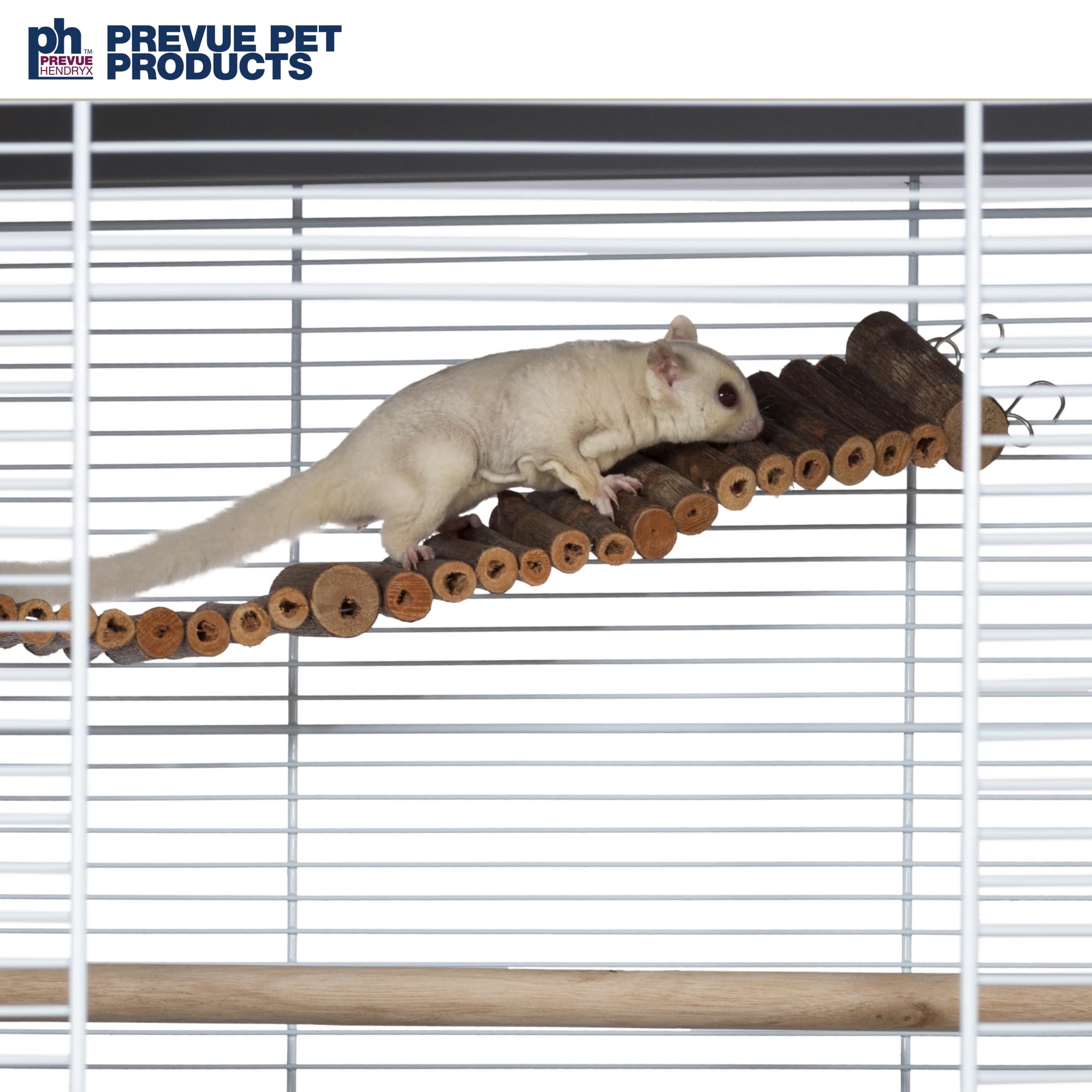 Prevue Naturals Wonder Walk Bridge in use inside cage showcasing playtime.