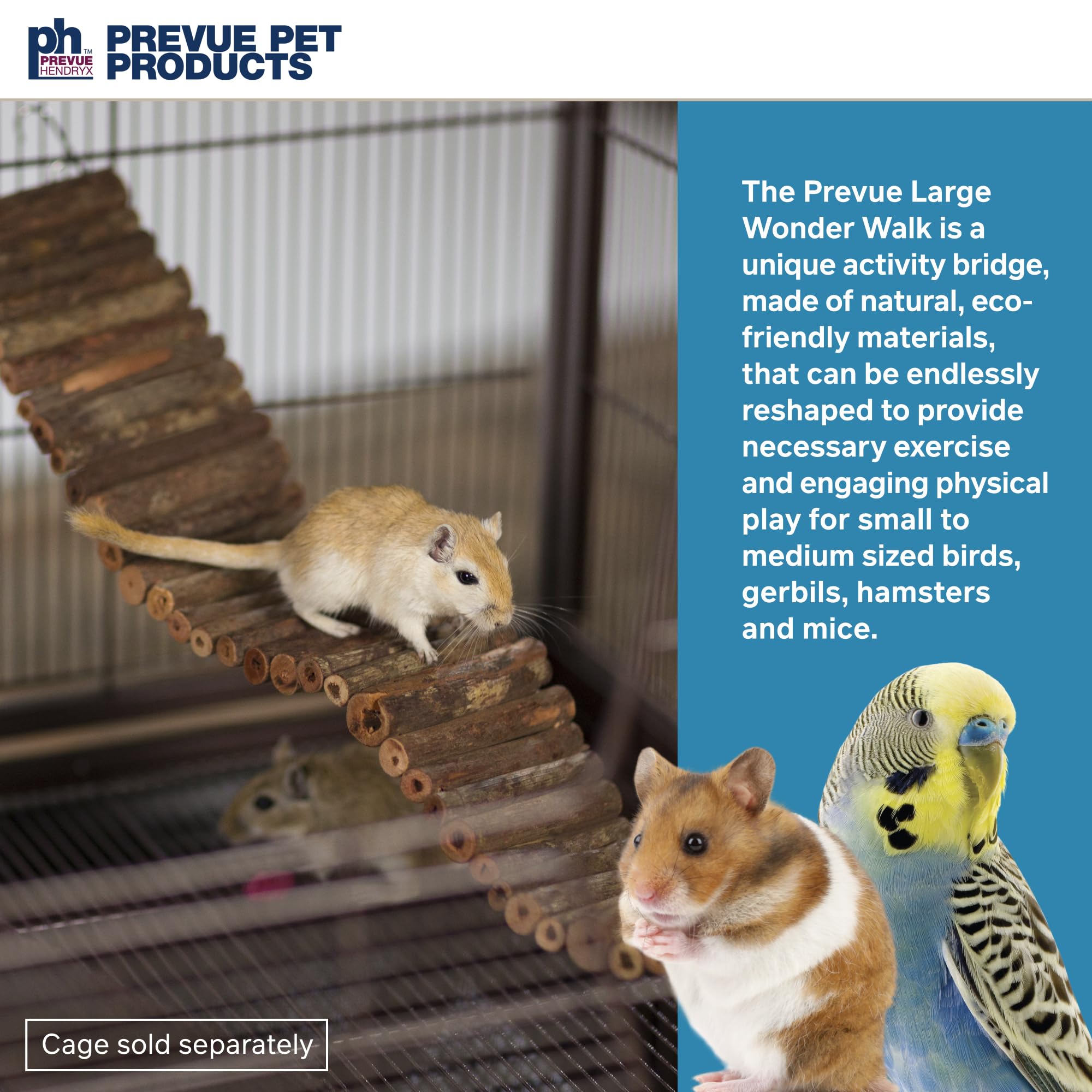 Prevue Naturals Wonder Walk Bridge side view illustrates flexible, shapeable design for varied cage layouts.