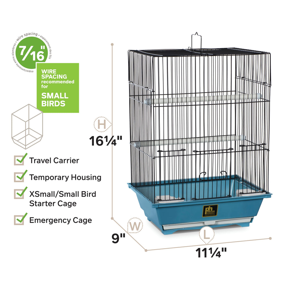 Prevue SP50021 cage showing included cups and perches for quick setup.