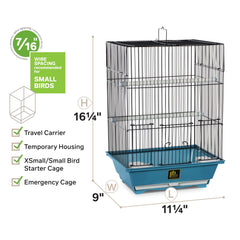 Prevue SP50021 cage showing included cups and perches for quick setup.