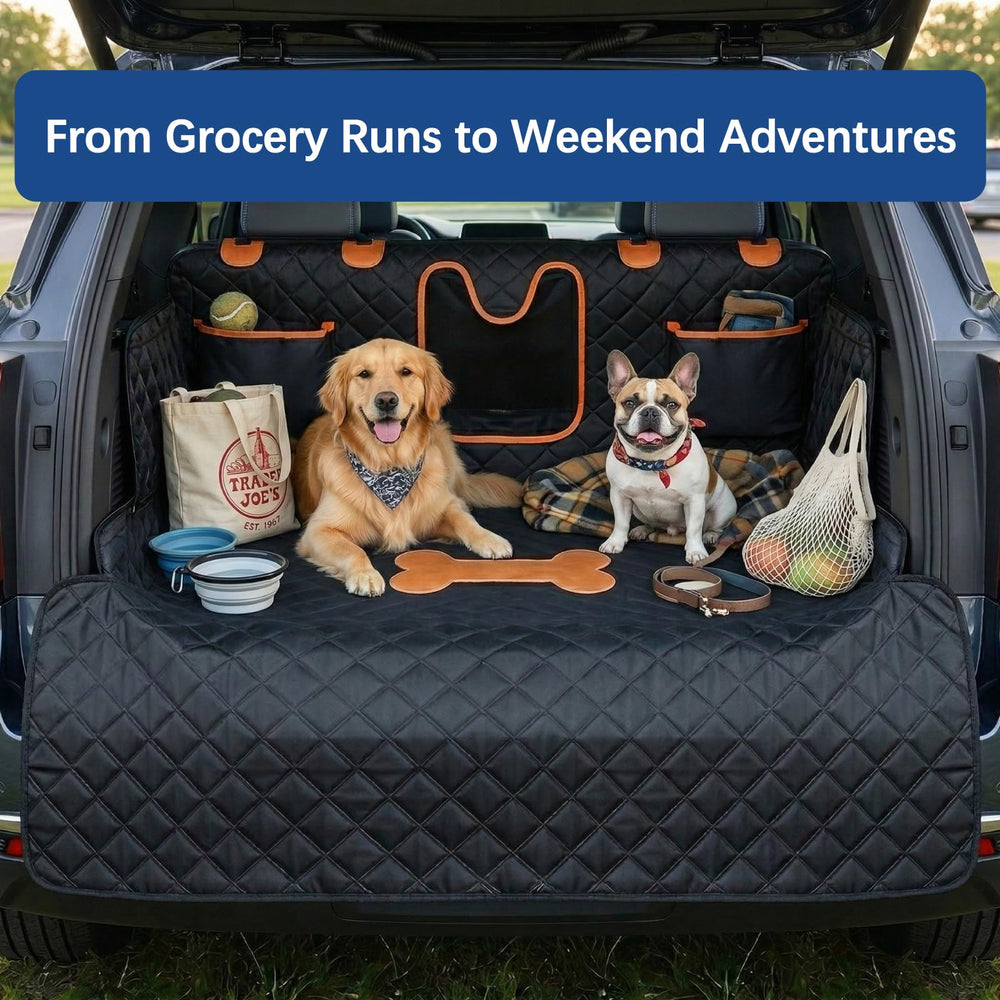 PREWERK bone-pattern cargo liner installed in SUV trunk showing coverage