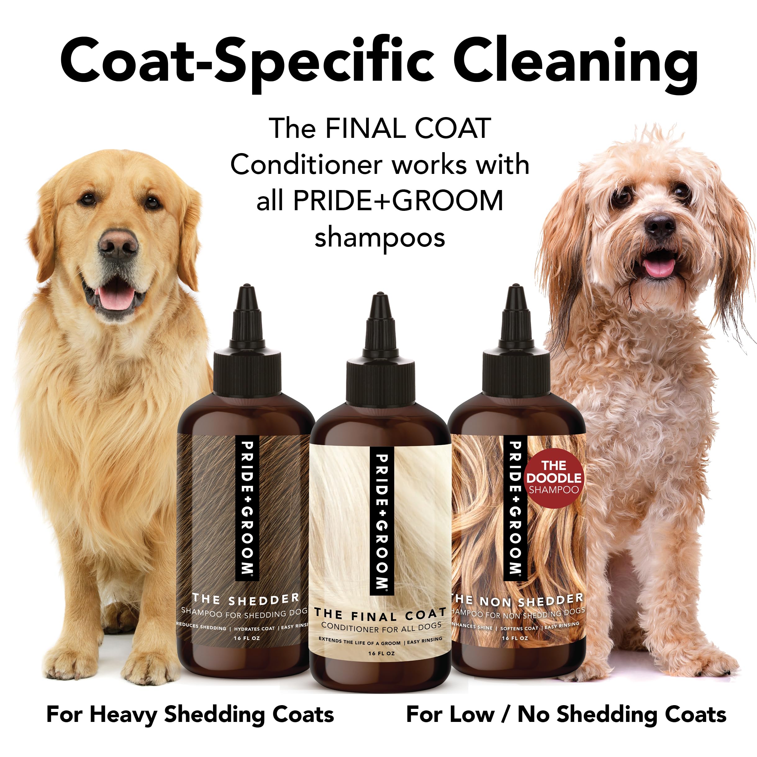 PRIDE AND GROOM Final Coat Conditioner applied on dog coat for easier grooming.