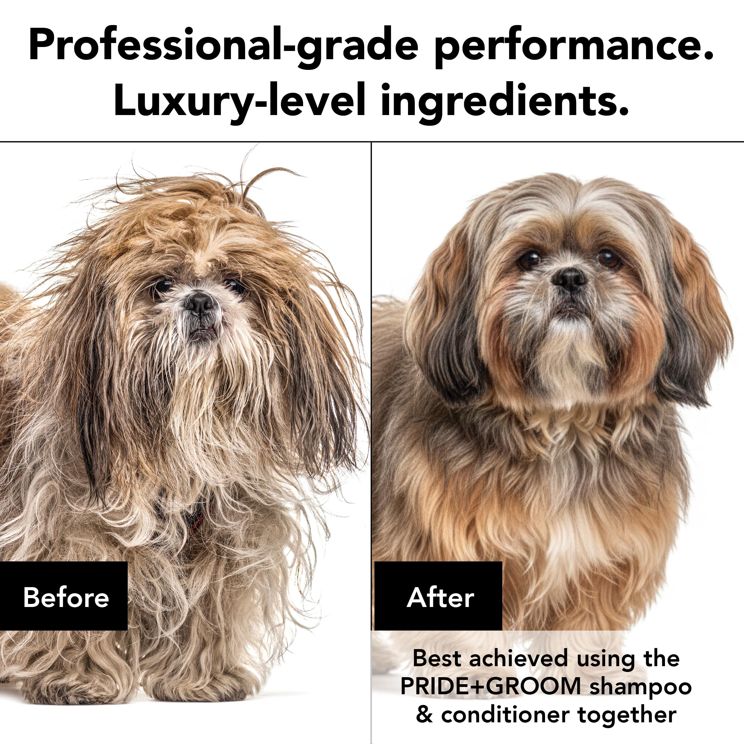 PRIDE AND GROOM Final Coat Conditioner ingredient close-up shows marshmallow root and hemp seed oil.