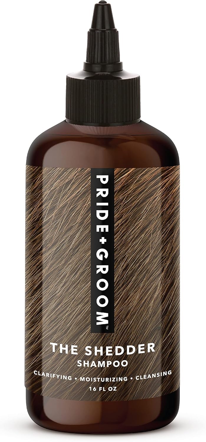 Pride and Groom The Shedder bottle close-up with flow-control AppCap for easy one-handed use.