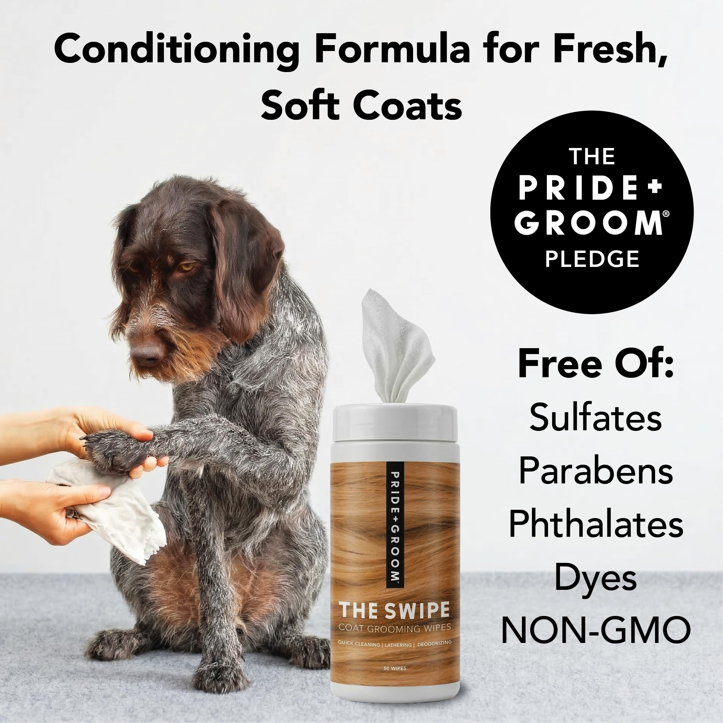 Pride and Groom The Swipe muddy fur wipe spot cleans muddy patches efficiently.