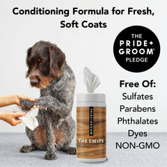 Pride and Groom The Swipe muddy fur wipe spot cleans muddy patches efficiently.