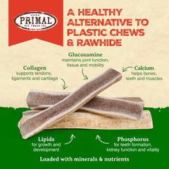 Primal Antlers dog chewing closeup shows durable texture for aggressive chewers.