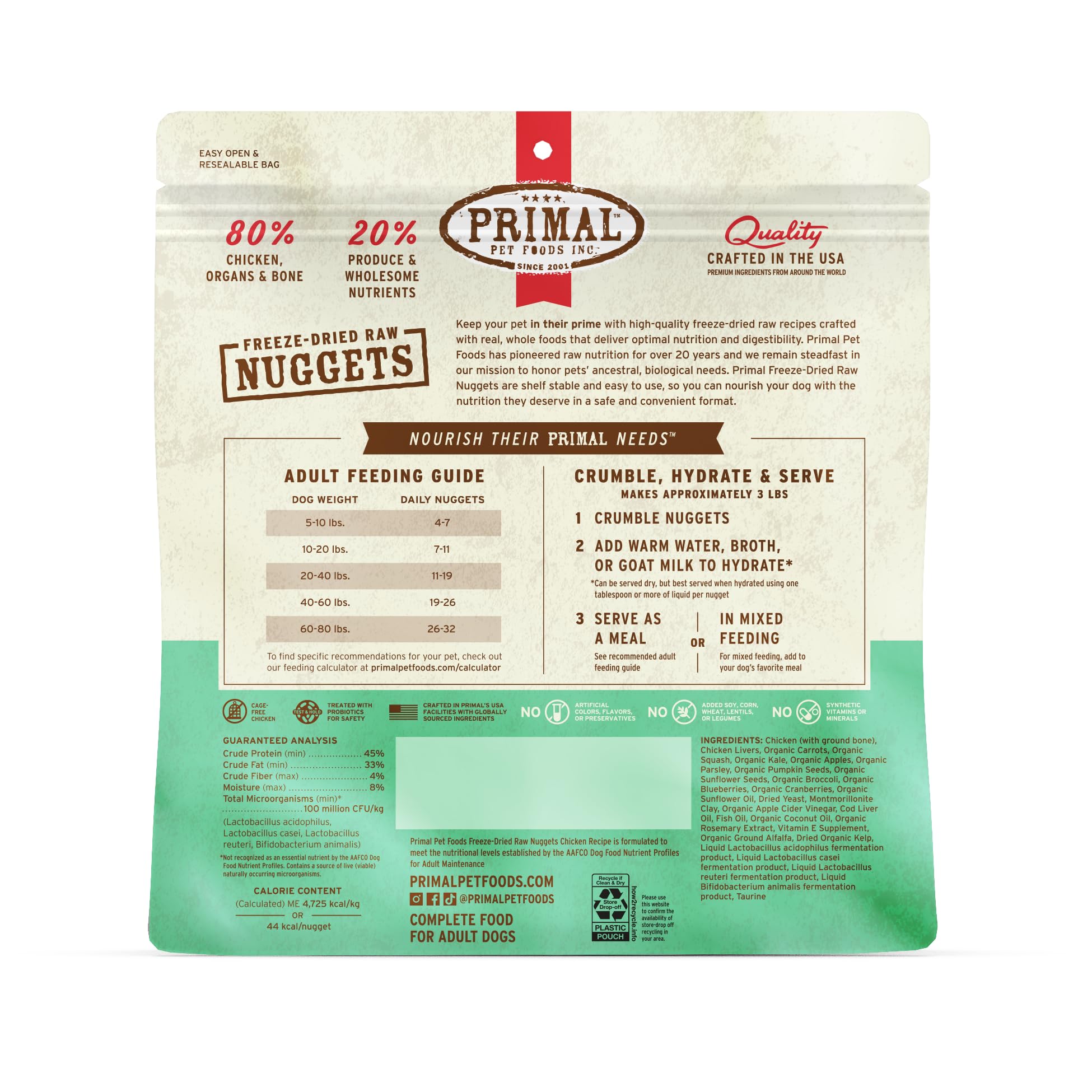 Primal chicken nuggets shelf-stable packaging supports easy stocking.
