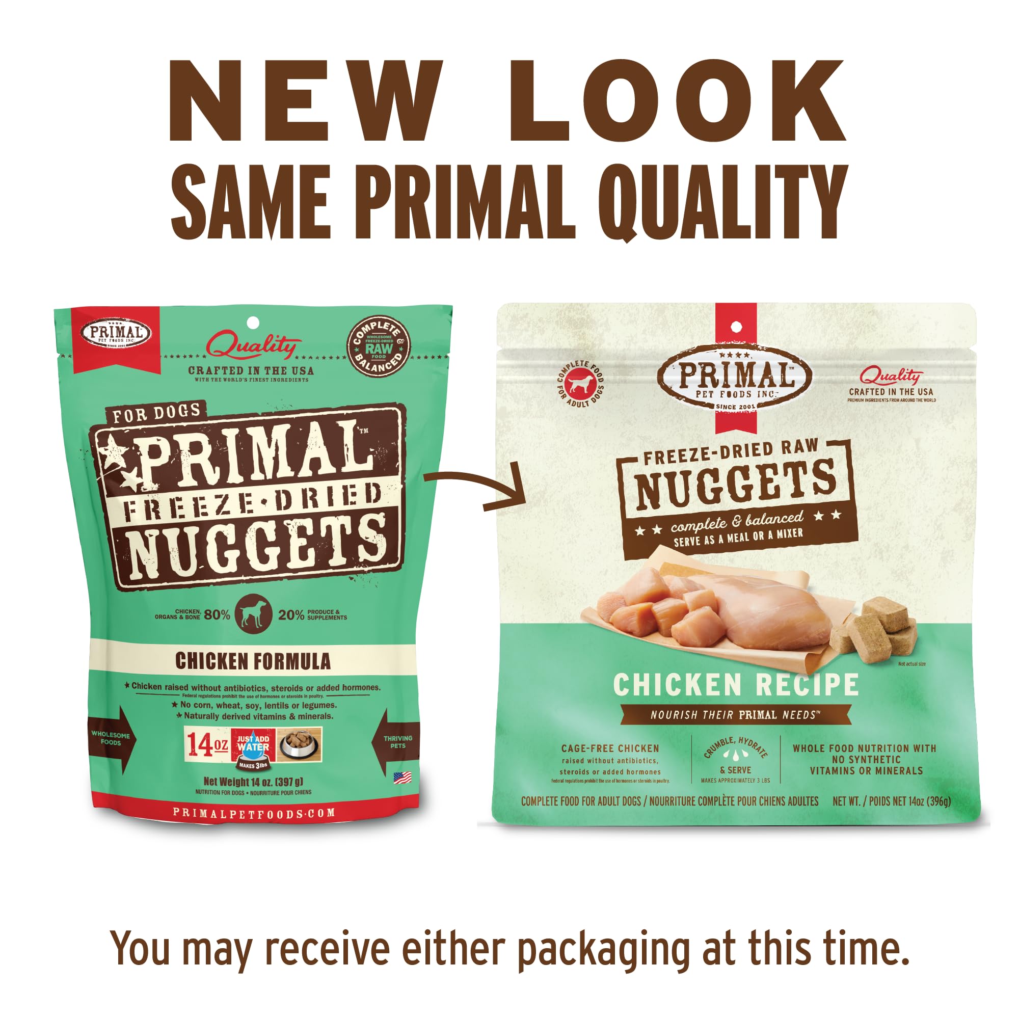 Primal complete and balanced nuggets suitable as a full meal
