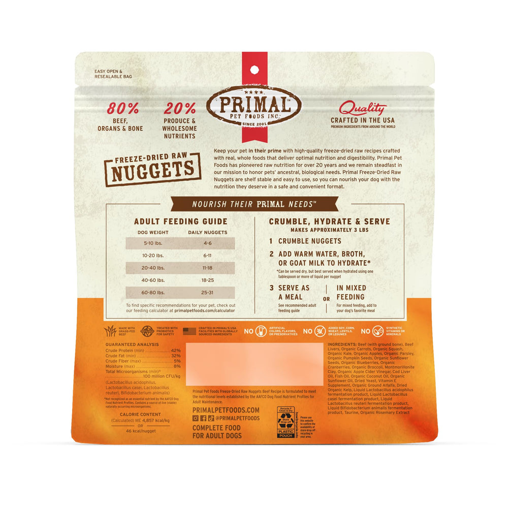 Primal Dog enjoying freeze-dried nuggets illustrates a tasty treat option.