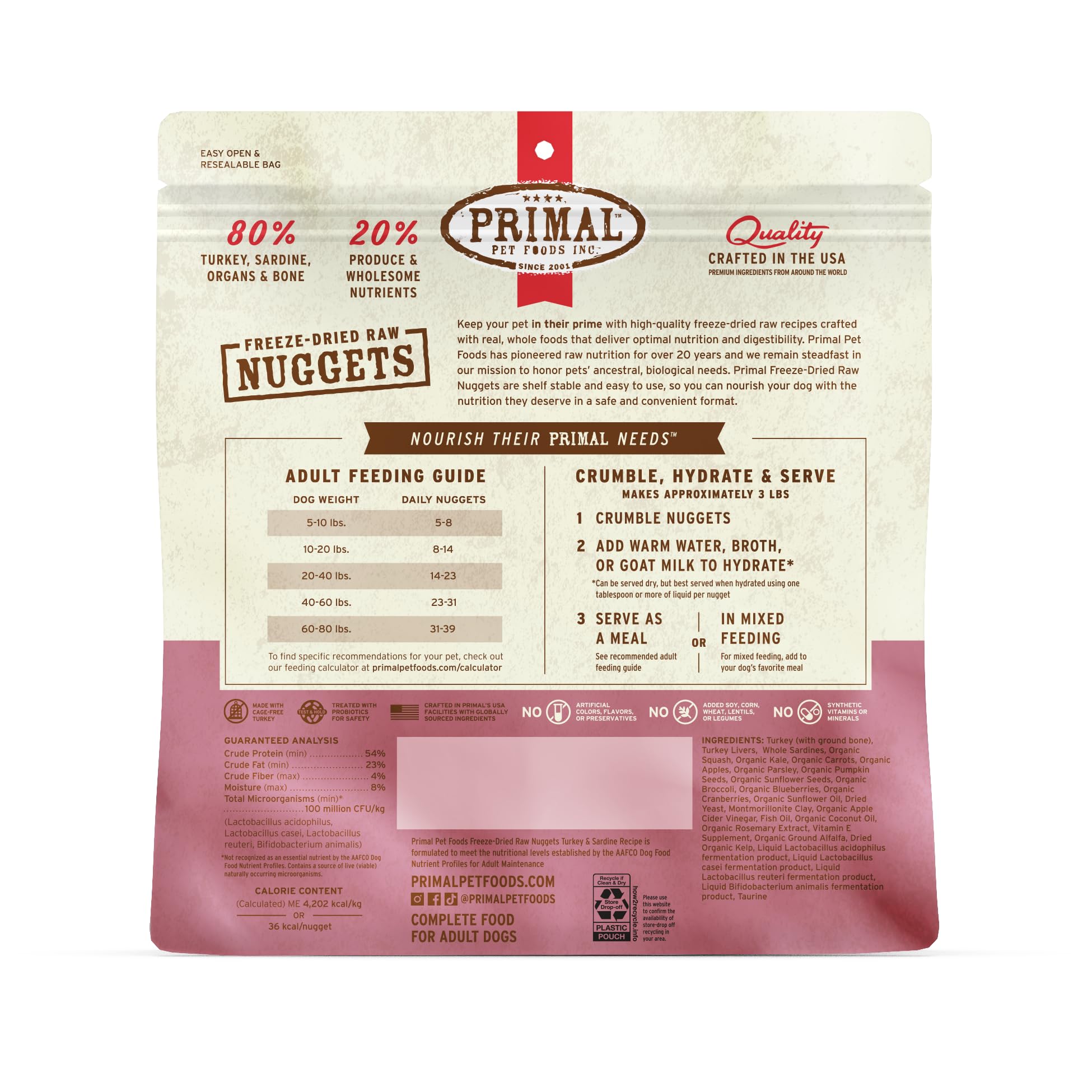 Primal dog food nuggets supporting coat health and digestion