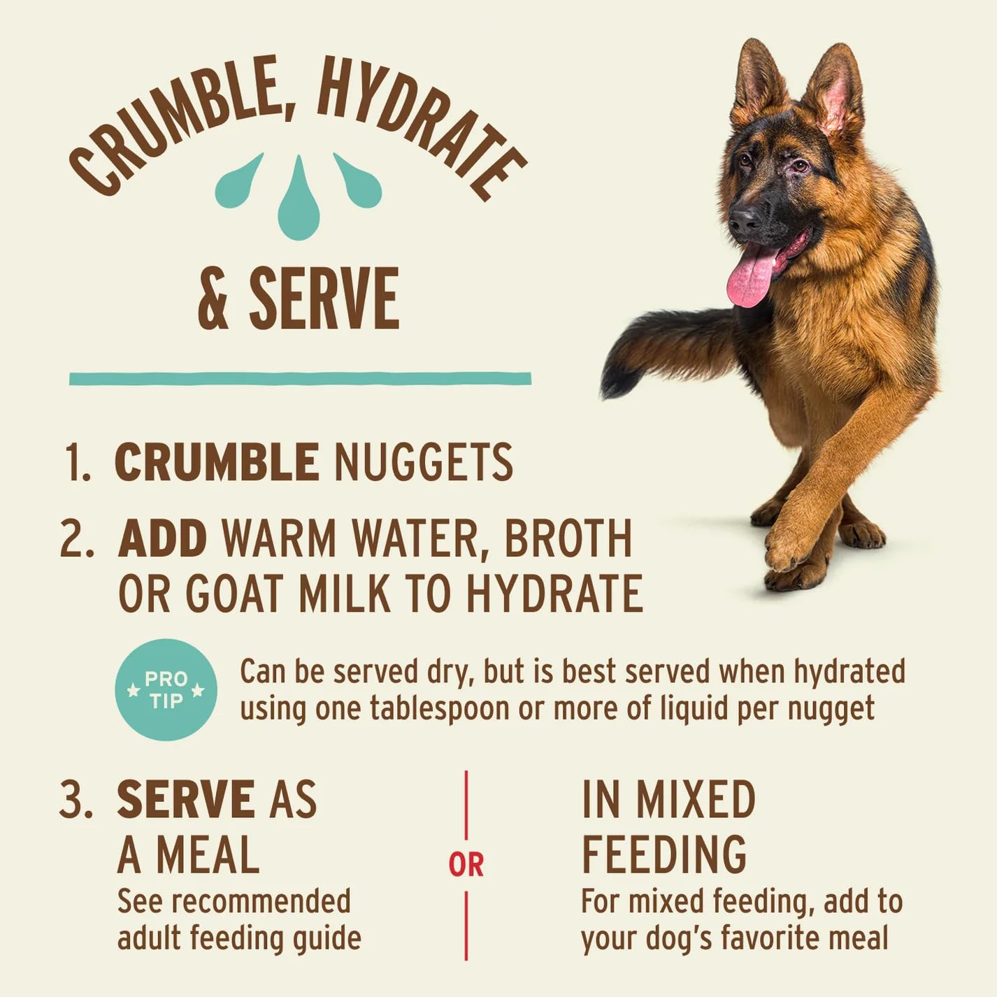 Primal duck nuggets crumble-to-serve suggestion in bowl emphasizes versatility