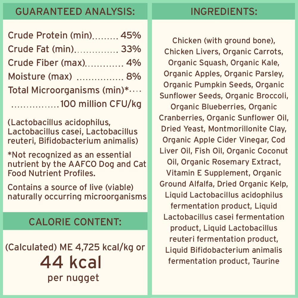 Primal serving-size guidance image shows 3-4 nuggets per oz.