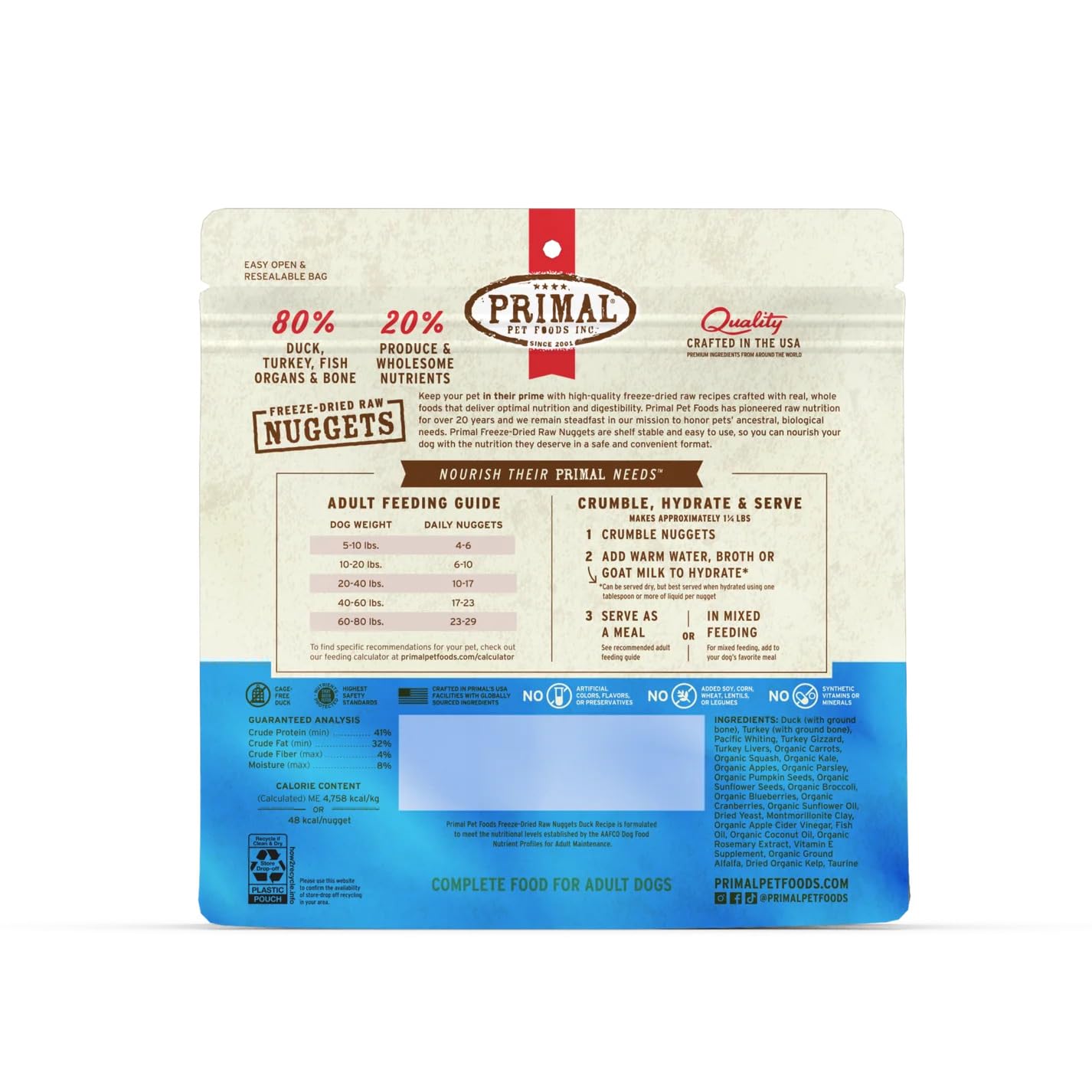 Primal Freeze Dried Duck Nuggets close-up texture highlights mouthfeel and digestibility