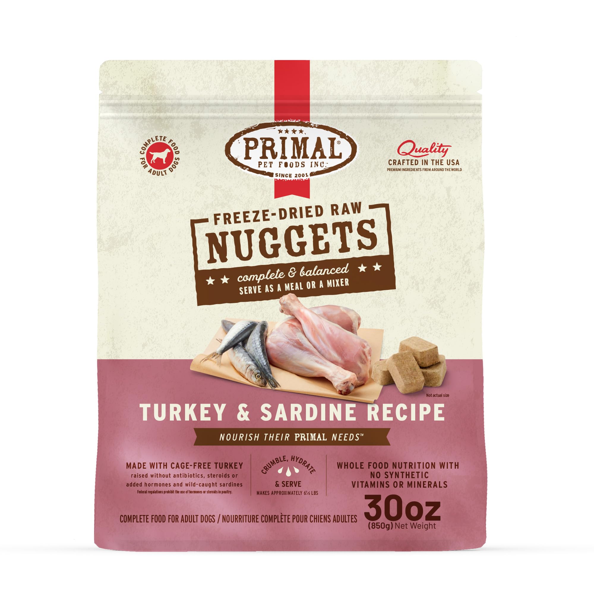 Primal Freeze Dried Nuggets close-up highlighting premium turkey and sardine