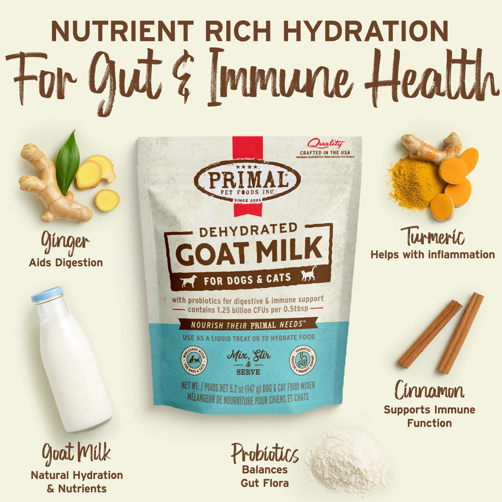Primal Goat Milk Powder resealable pouch emphasizing convenient at-home use.