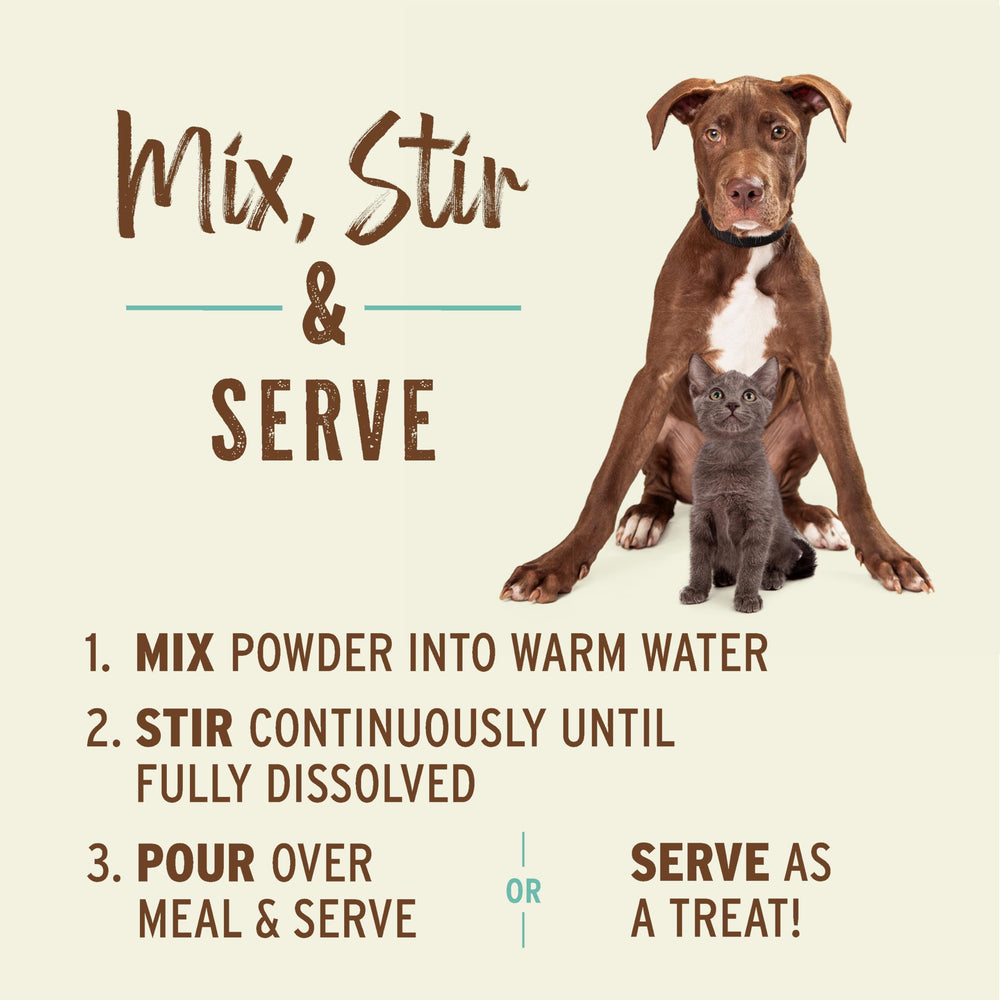 Primal Goat Milk Powder serving over kibble to soften meals and boost hydration.