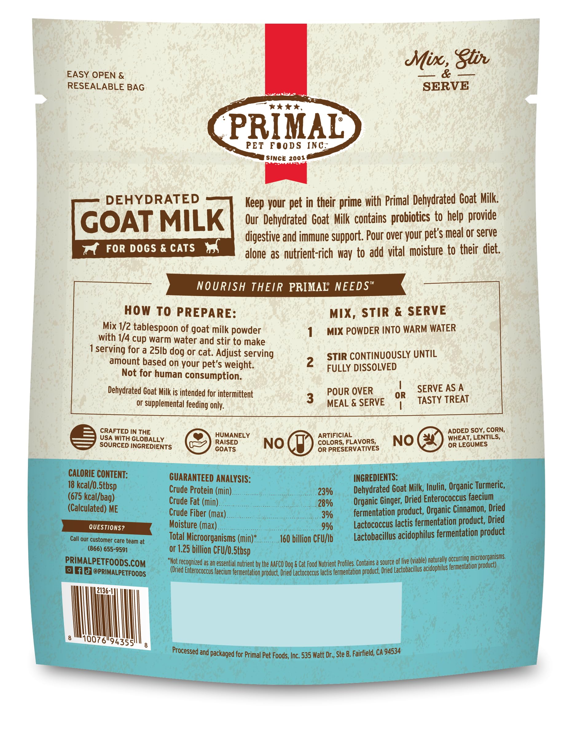 Primal Goat Milk Powder produced in the USA for quality.