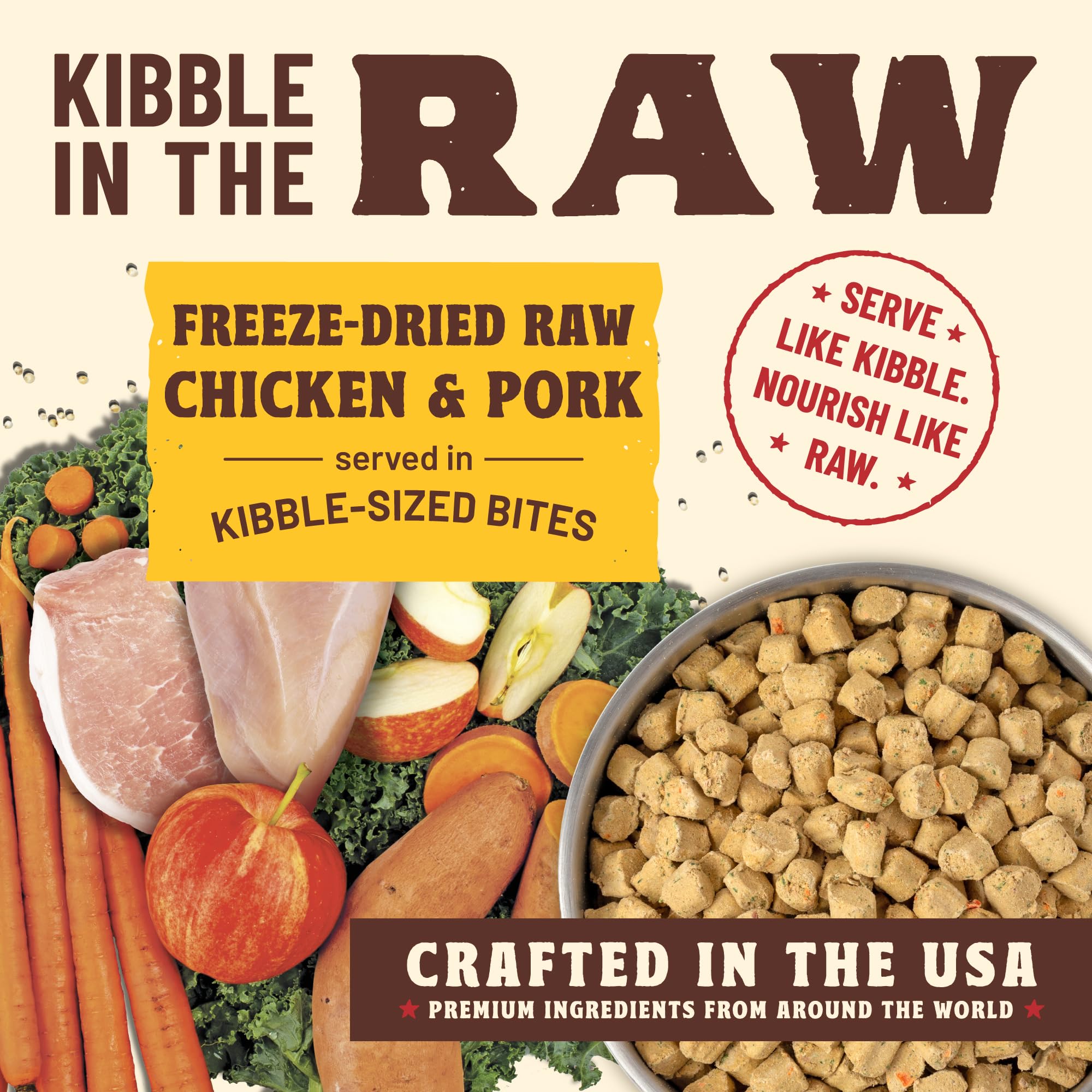 Primal Kibble in the Raw freeze-dried meat close-up highlights nutrient-dense protein for daily energy.