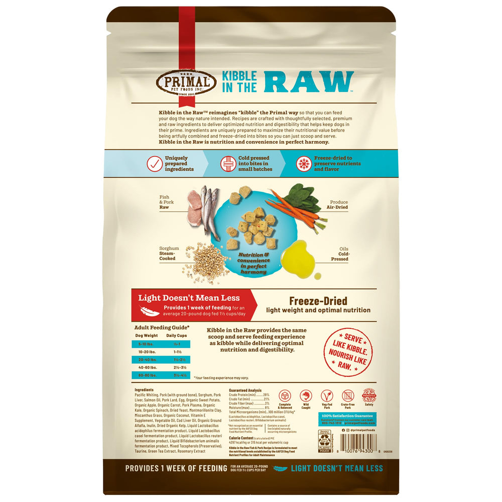 Primal Kibble in the Raw freeze-dried texture close-up shows crisp morsels.