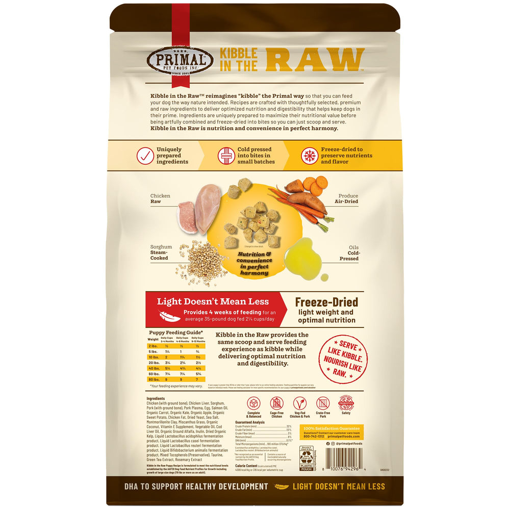 Primal Kibble in the Raw real ingredients emphasize whole foods and nutrition.