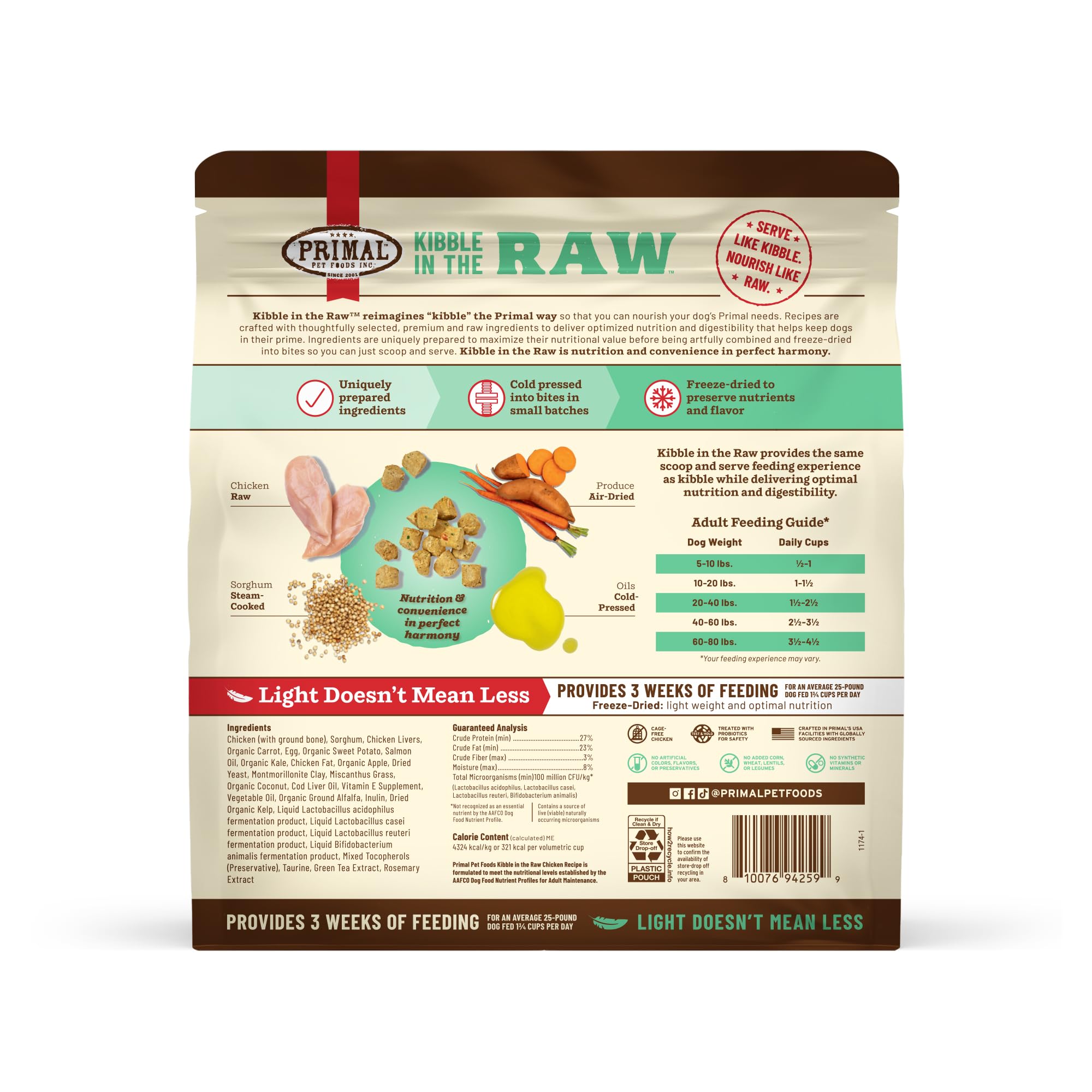 Primal Kibble in the Raw USA-made dry dog food labeling.