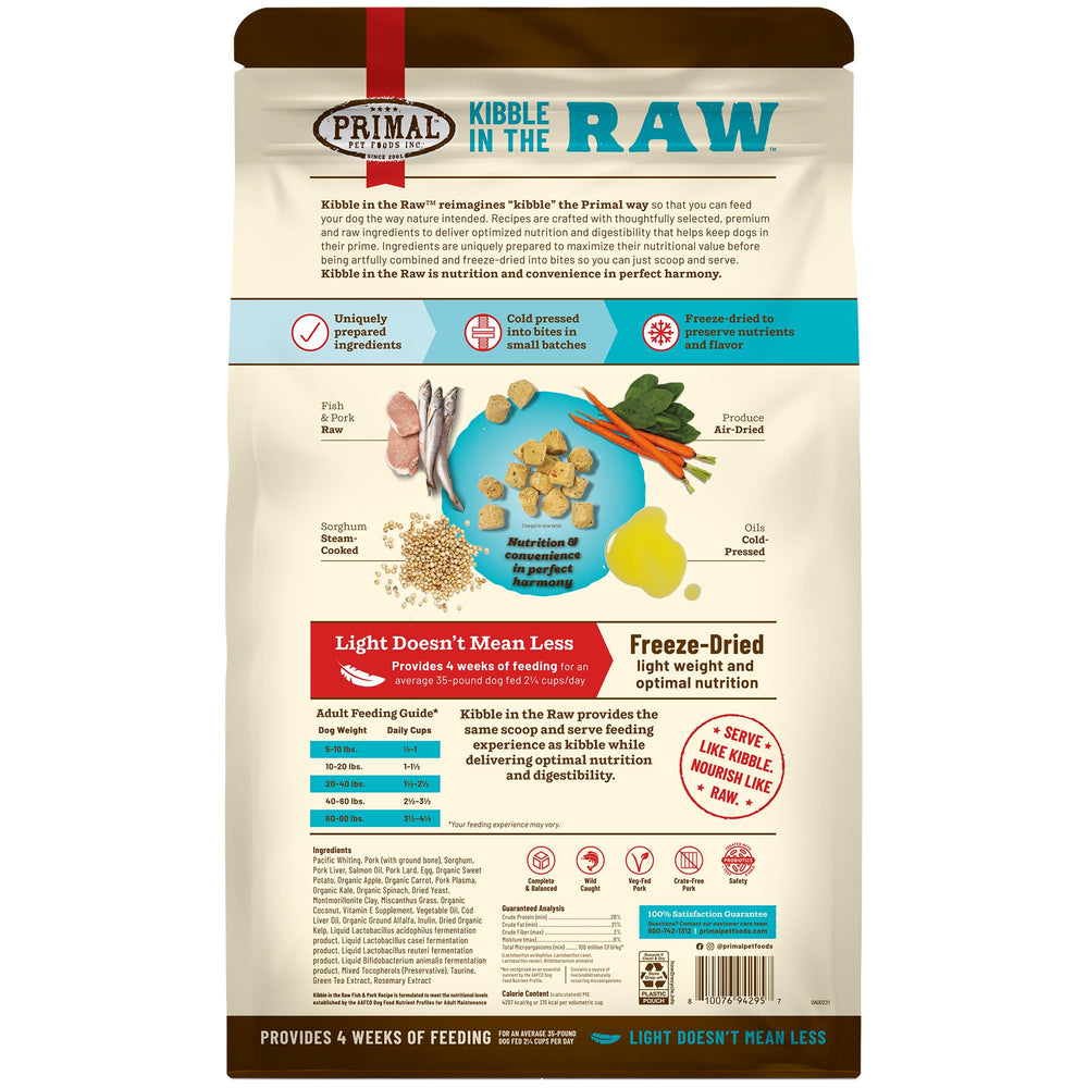Primal Kibble contains omega fatty acids for balanced nutrition.