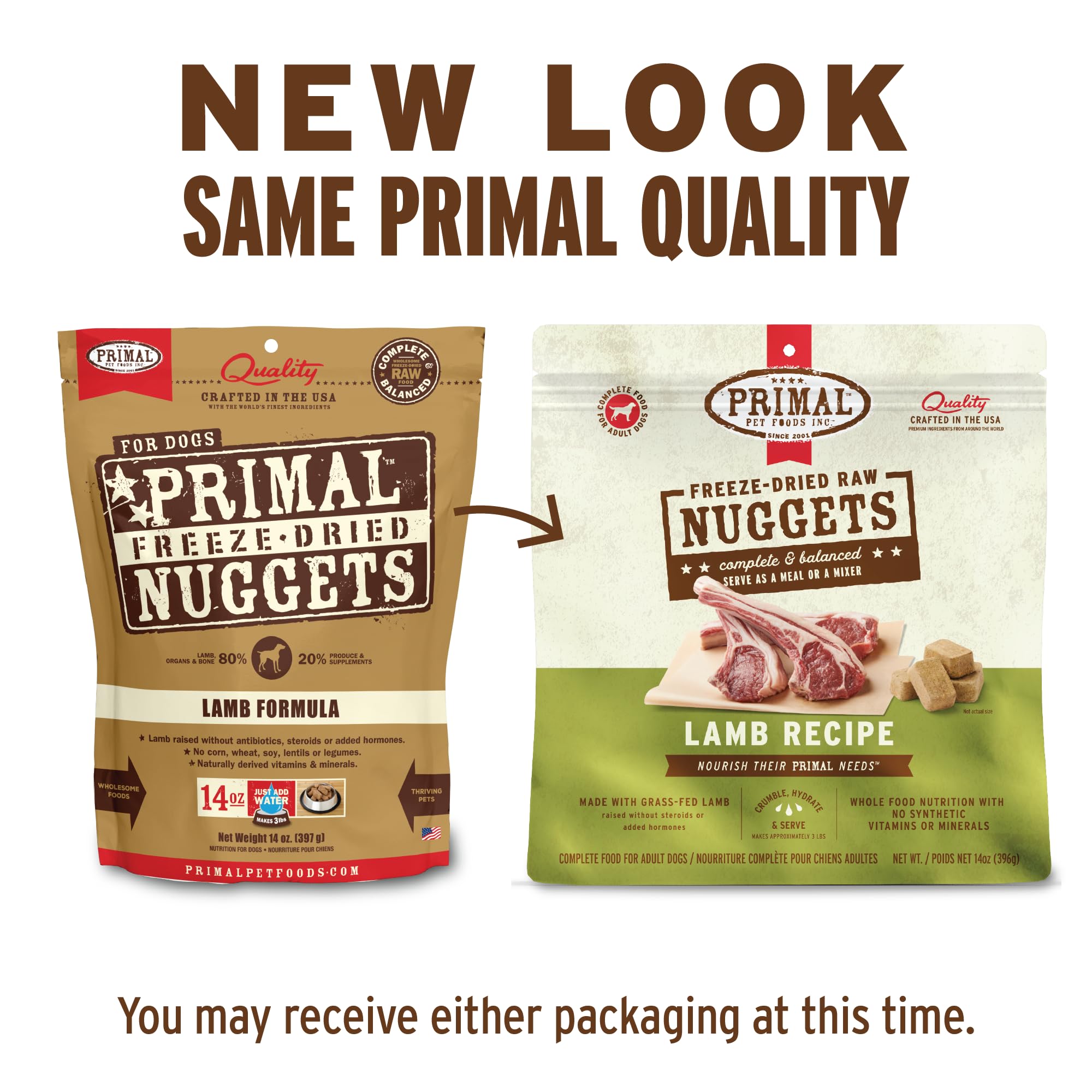 Primal Pet Foods Lamb Nuggets close-up reveals real meat pieces for high protein.