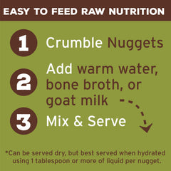 Primal Pet Foods Lamb Nuggets crumbled as a topper to boost meal flavor.