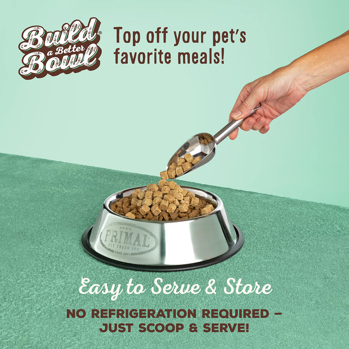Primal Pet Foods chicken liver toppers close-up, savory flavor and nutrient-rich mix