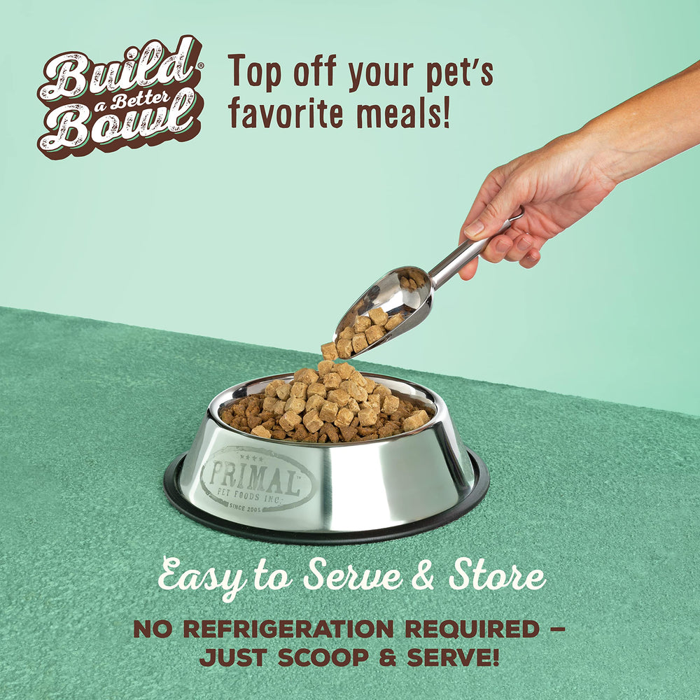 Primal Pet Foods chicken liver toppers close-up, savory flavor and nutrient-rich mix