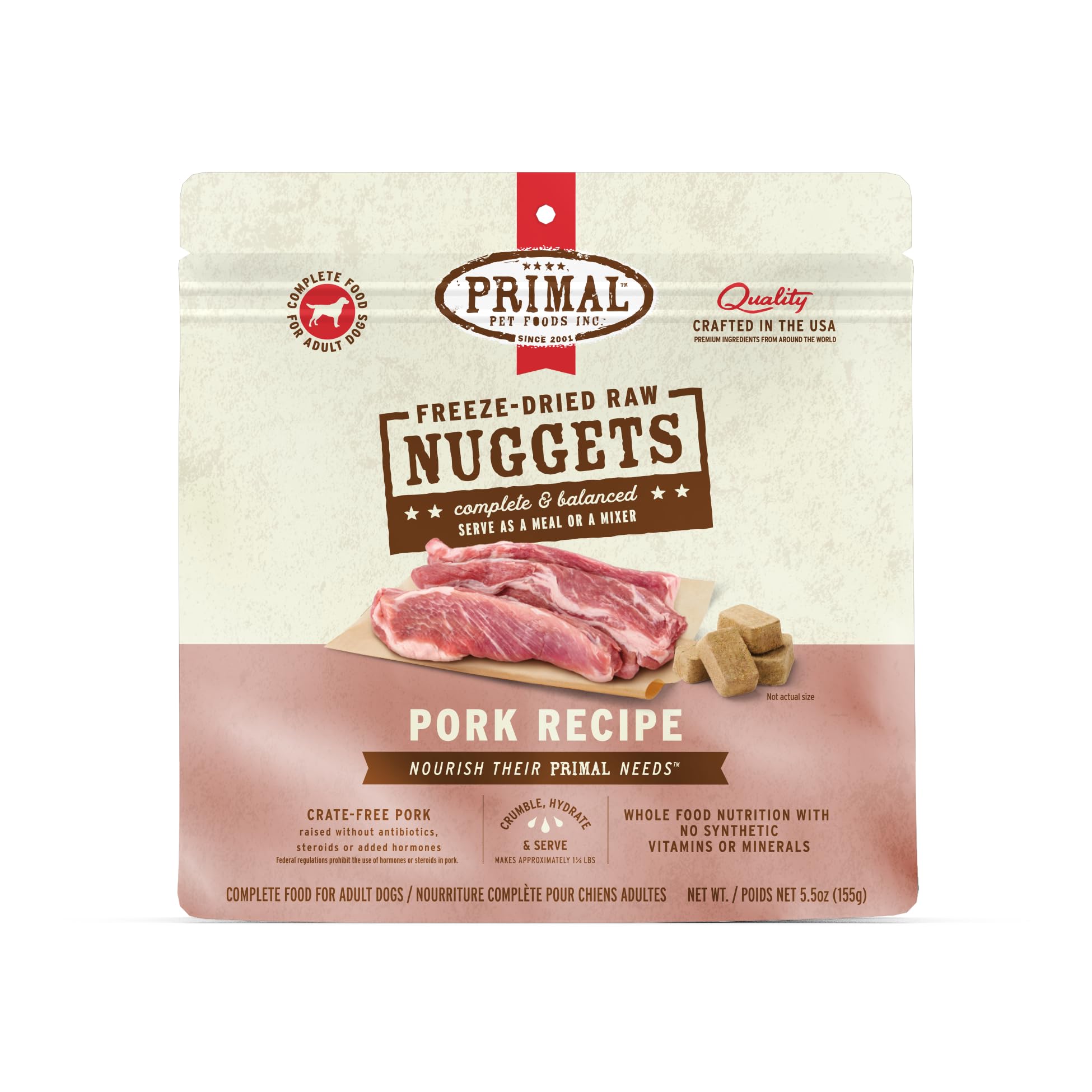 Primal Pet Foods freeze-dried pork nuggets package for convenient raw nutrition