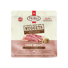 Primal Pet Foods freeze-dried pork nuggets package for convenient raw nutrition