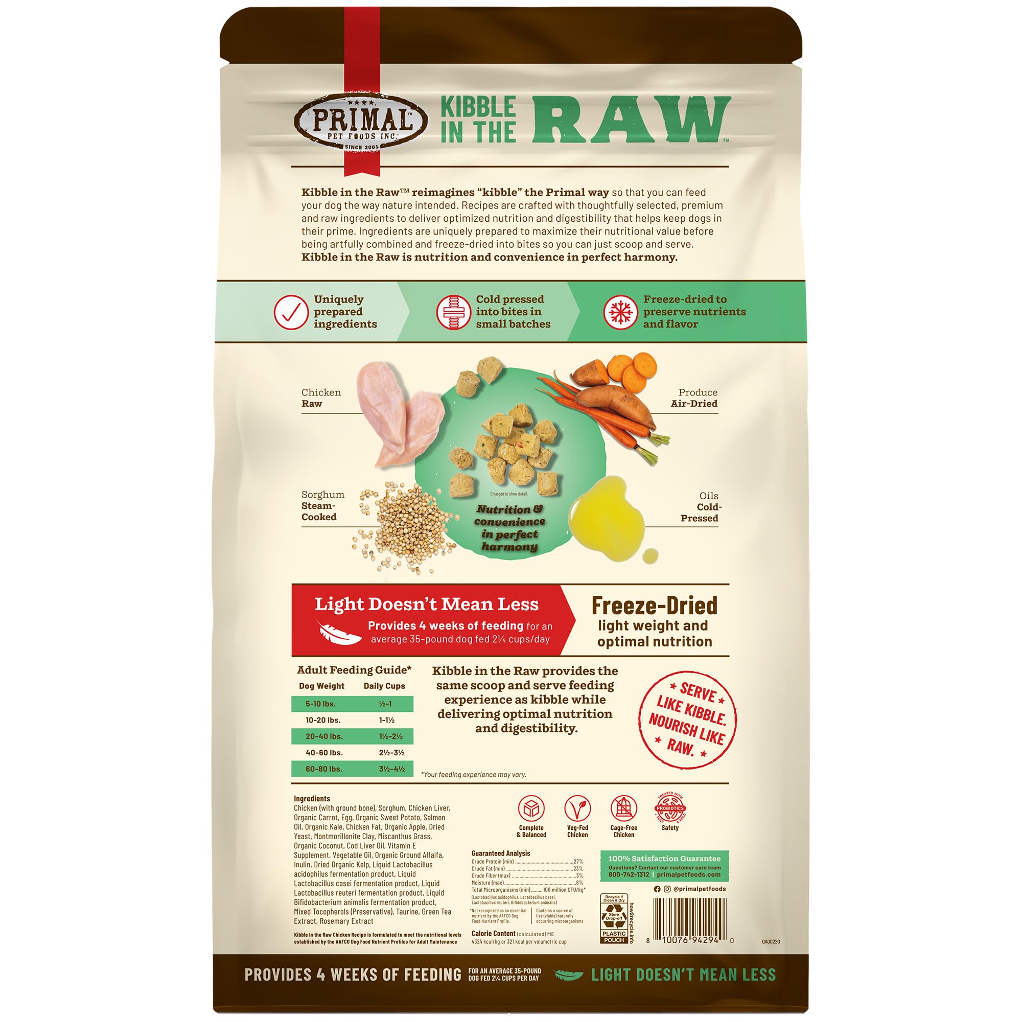 Primal ingredients banner highlights no synthetic vitamins or minerals.